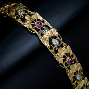 French Art Nouveau Antique Jeweled Gold Bracelet