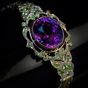 Antique Siberian Amethyst Demantoid Gold Bracelet