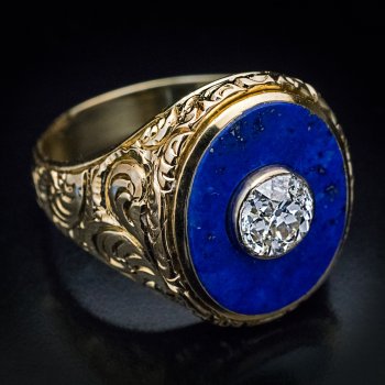 Antique lapis lazuli diamond gold men's ring