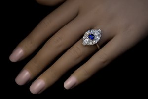 Art Deco sapphire diamond engagement ring