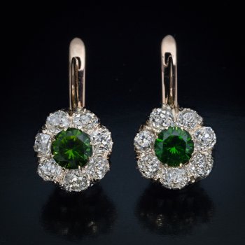 Vintage Russian demantoid and diamond earrings