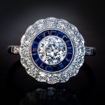 Vintage Art Deco diamond and calibre cut sapphire engagement ring