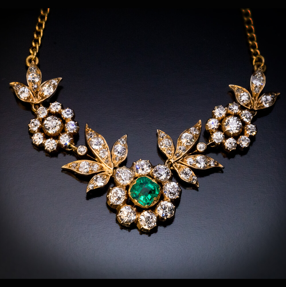 Belle Epoque Antique Emerald Diamond Gold Necklace Ref: 852756 ...