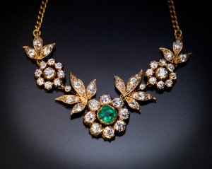 Belle Epoque antique emerald and diamond necklace c. 1900