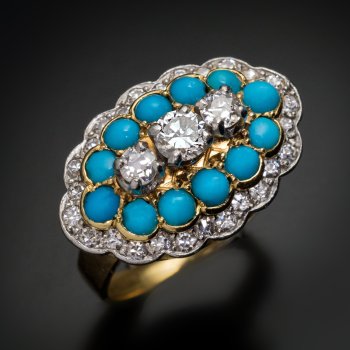 Vintage turquoise and diamond ring