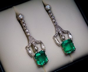 Art Deco emerald ear pendants