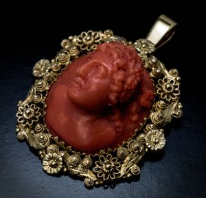 Antique coral cameo pendant