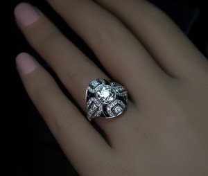 Unique engagement rings - Art Deco diamond and onyx ring