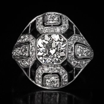 Art Deco diamond, onyx and platinum engagement ring