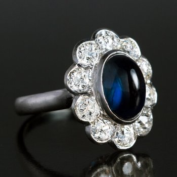 Vintage 4-Stone Black Sapphire Ring, 9ct, Size 8.25 - Ruby Lane
