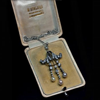 Art Nouveau antique Russian pearl diamond necklace