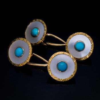 Antique mother of pearl gold and turquoise cufflinks