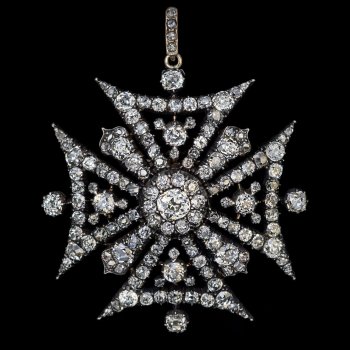 Antique Victorian Diamond Maltese Cross Brooch Pendant
