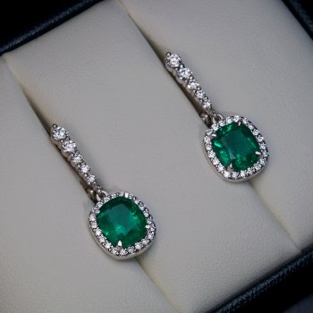 Emerald diamond dangle earrings