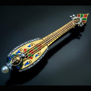 Antique mandolin brooch pin