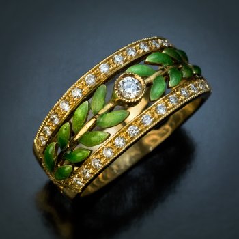 French enamel diamond gold ring