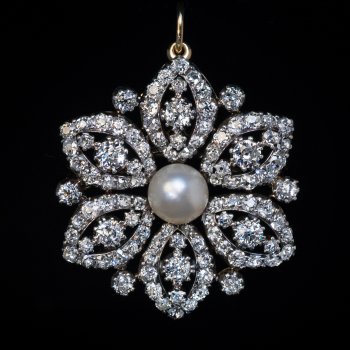 Antique pearl and diamond convertible brooch pendant