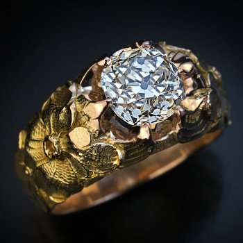 Art Nouveau diamond carved gold unisex antique ring