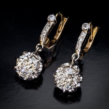 Antique French old mine cut diamond dangle earrings