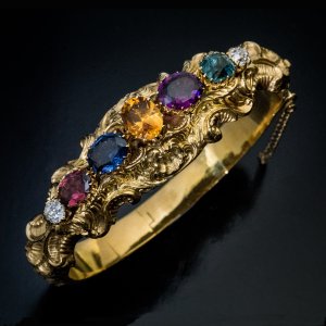 Antique jewelled gold Victorian bangle bracelet