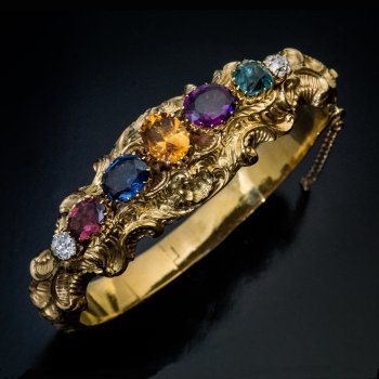 Antique jewelled gold Victorian bangle bracelet