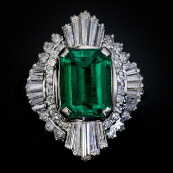 2 Ct Colombian emerald and diamond vintage engagement ring