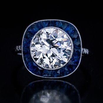 Art Deco vintage 3 ct diamond sapphire engagement ring