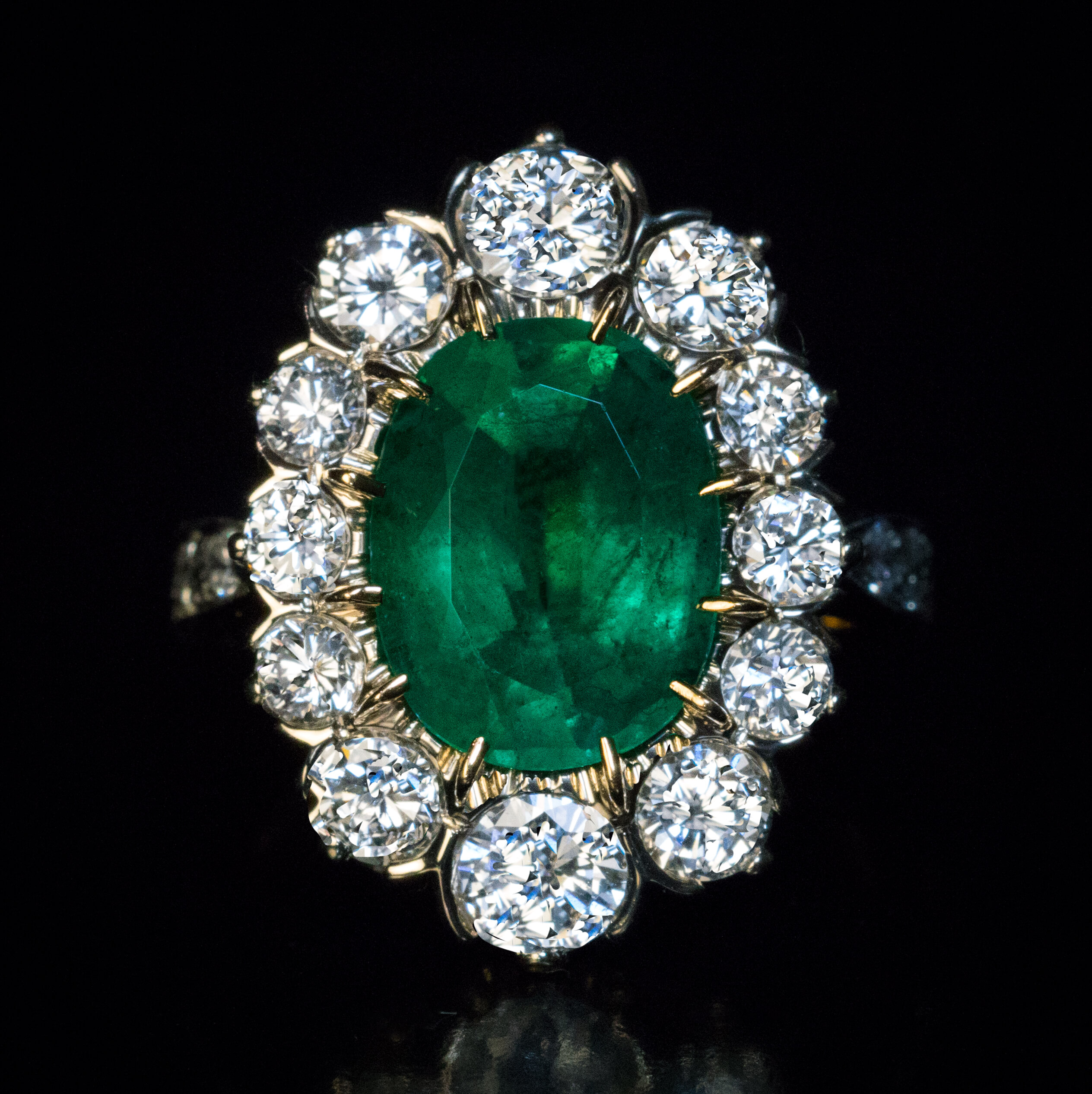 Vintage French Emerald Diamond Cluster Ring Ref: 874653 - Antique ...