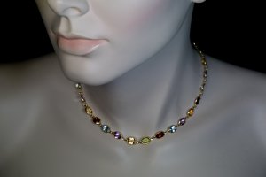 Multi color gemstone gold necklace