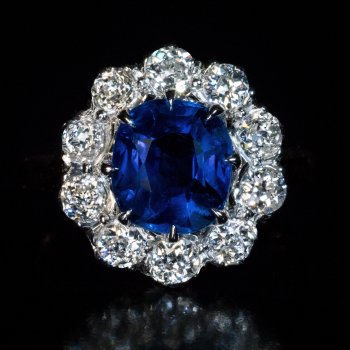 Burma sapphire and diamond engagement ring