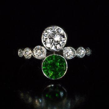 Vintage Russian demantoid and diamond engagement ring