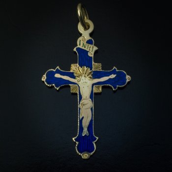 Antique Russian gold and enamel cross pendant