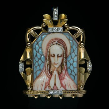 Art Nouveau jewelry - plique a jour enamel Madonna pendant