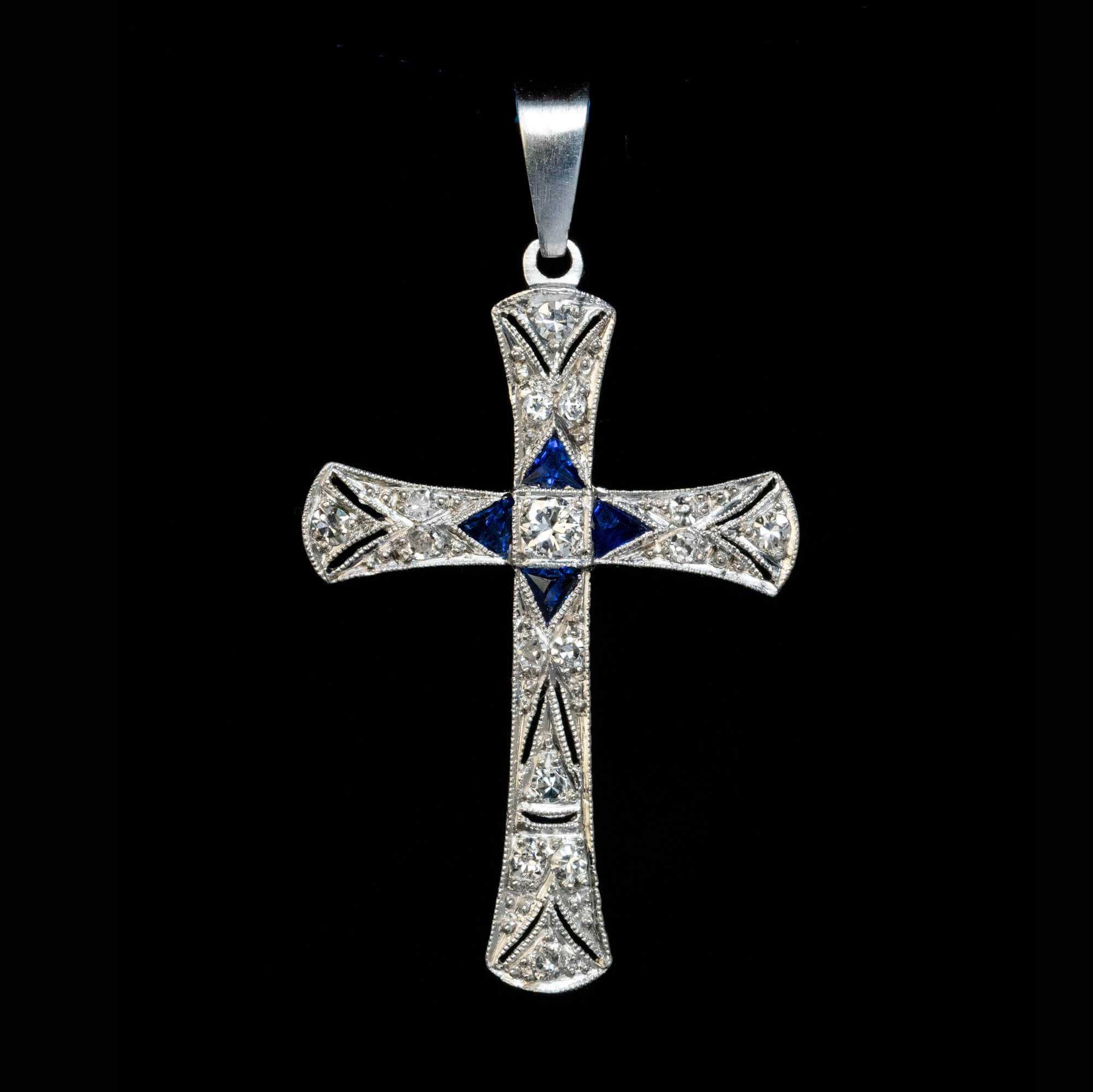 Art Deco Vintage Platinum Diamond Sapphire Cross Pendant Ref: 465092 ...