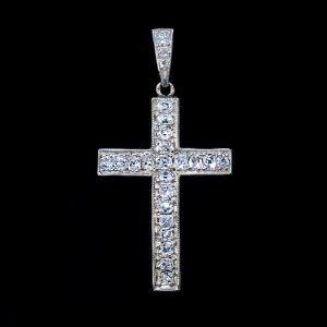 antique old mine cut diamond cross pendant