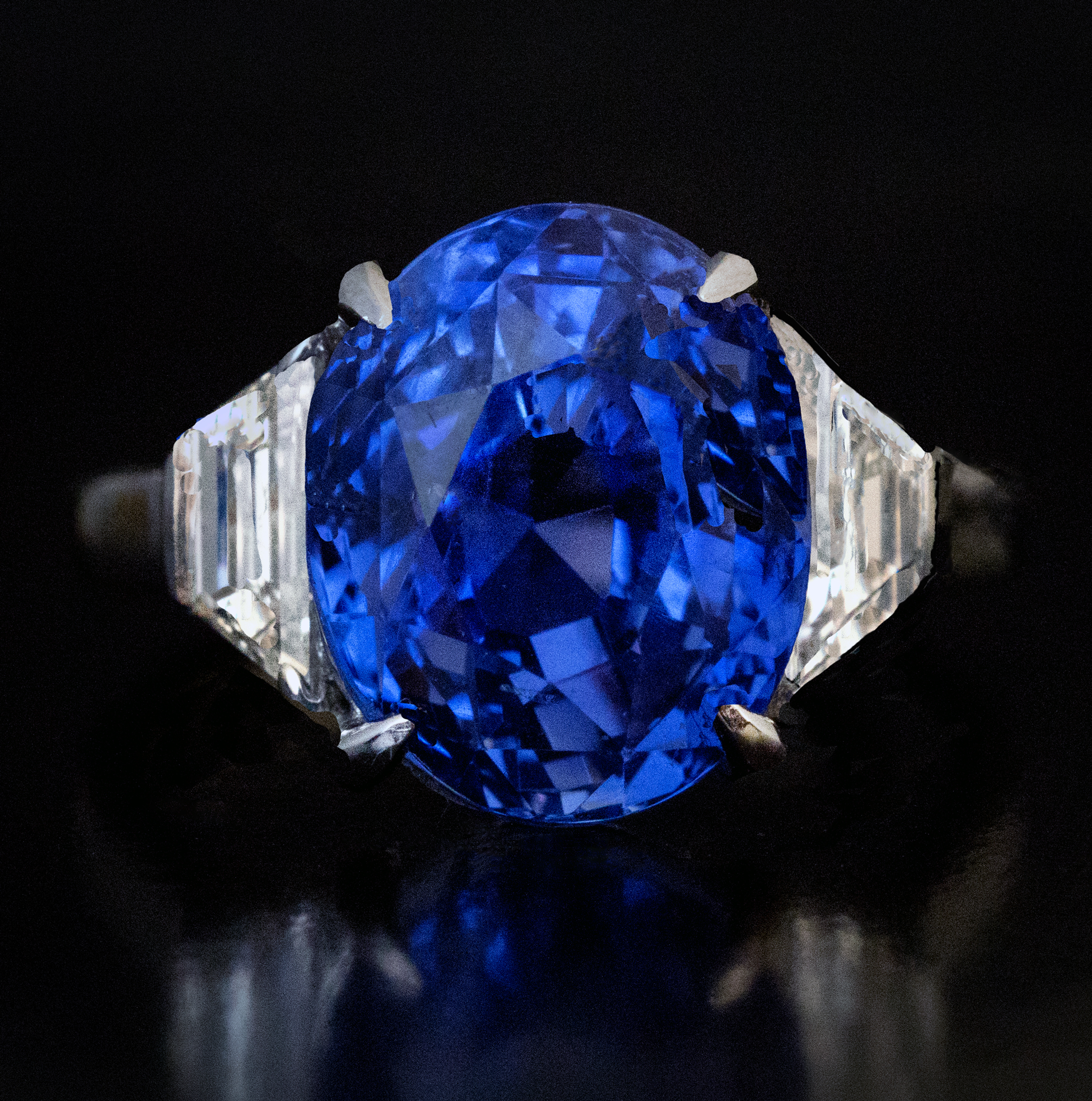 Art Deco Platinum, Diamond & 9-ct Ceylon Sapphire Ring (item #1338395)