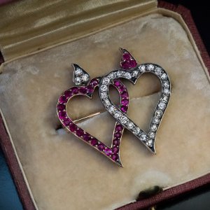 Antique twin heart brooch