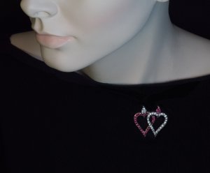 Antique double heart brooch pin