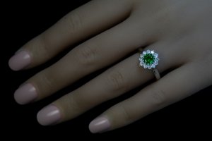 Russian demantoid engagement ring