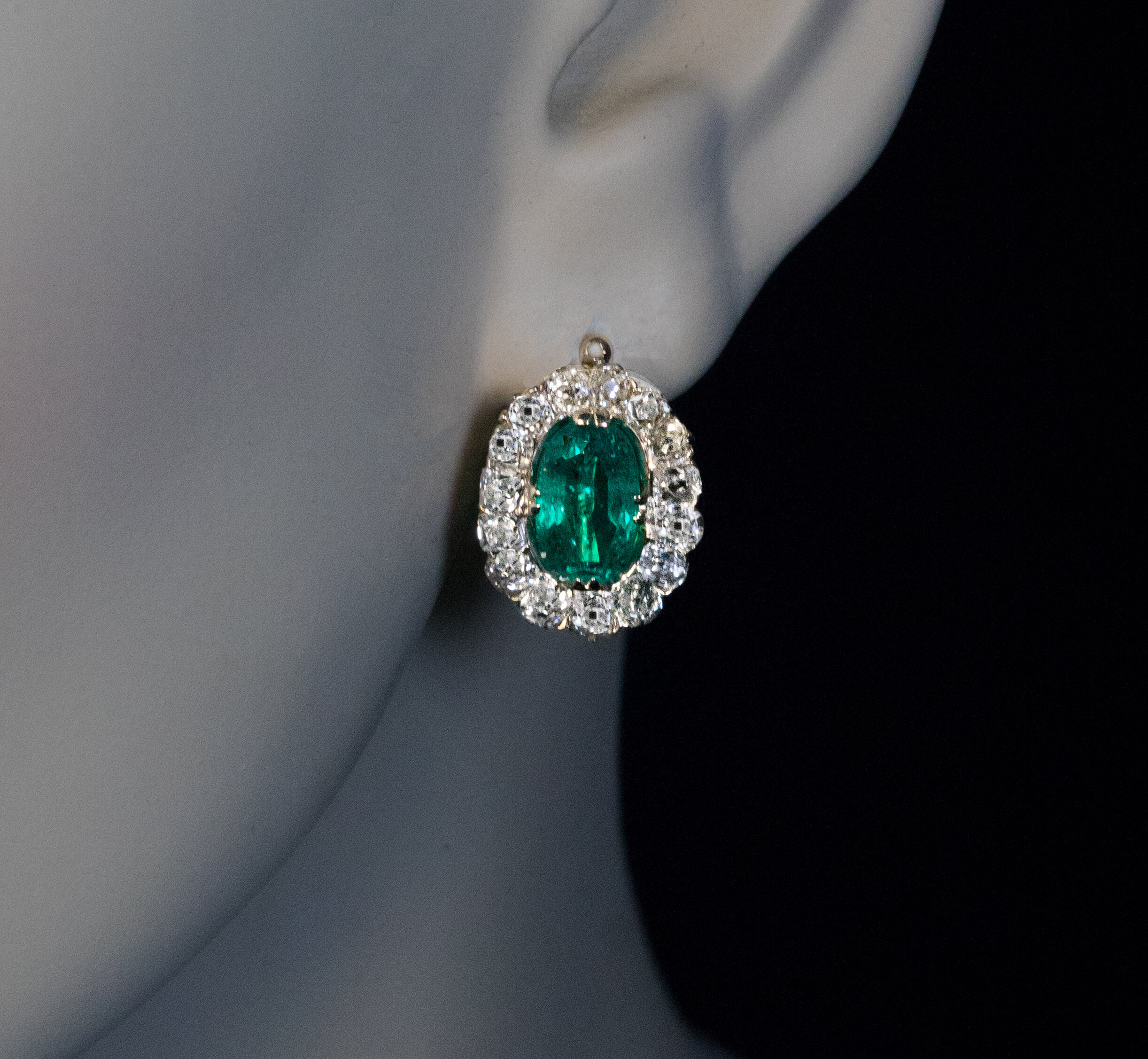 Antique Colombian Emerald Diamond Cluster Earrings Ref: 892475 ...