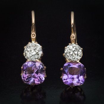 Antique Russian amethyst and diamond earrings