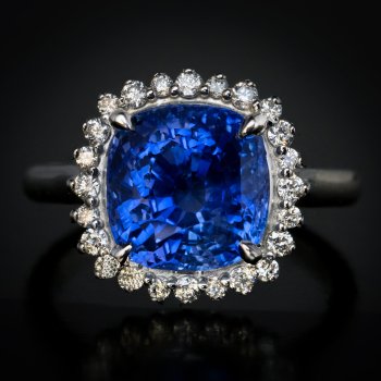 Unheated sapphire and diamond engagement ring