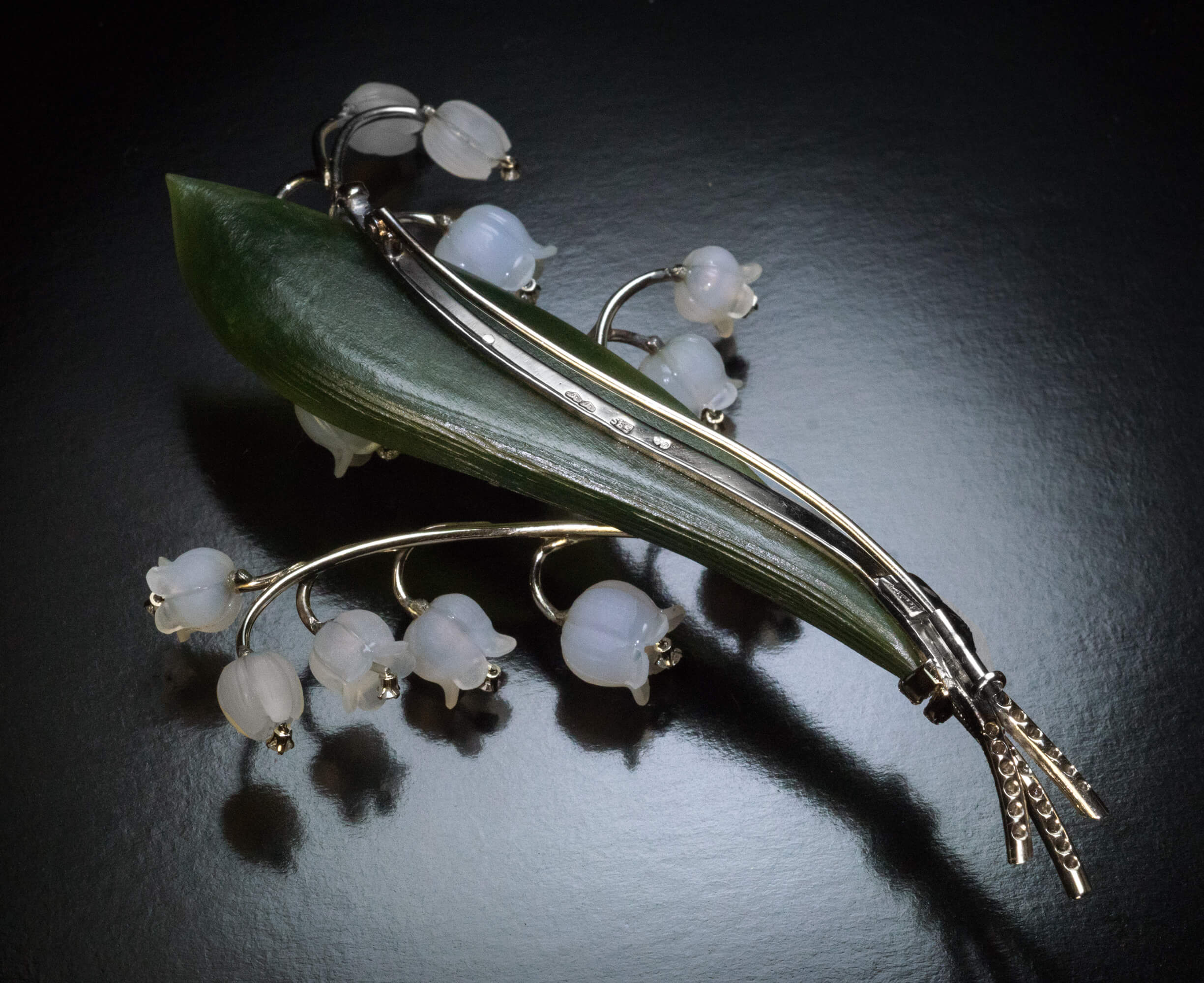 Vintage Rock Crystal Jade Diamond Lily of the Valley Brooch Ref: 780452 ...
