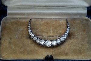 Antique diamond crescent moon brooch pin