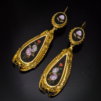 Antique Florentine mosaic gold earrings - pietra dura