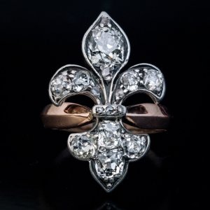 Antique fleur de lis diamond ring c. 1880