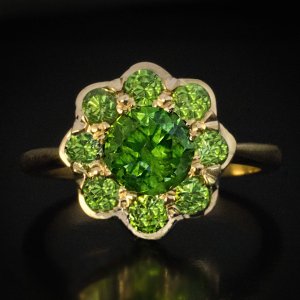 Russian demantoid cluster ring
