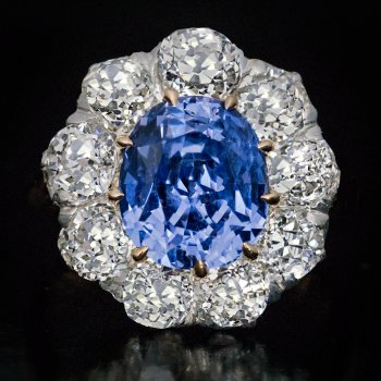 Unheated Ceylon sapphire and diamond vintage engagement ring