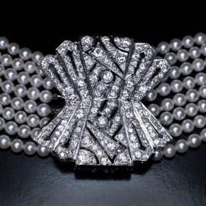 Art Deco pearl and diamond choker necklace