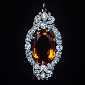 Belle Epoque antique citrine, diamond and platinum pendant